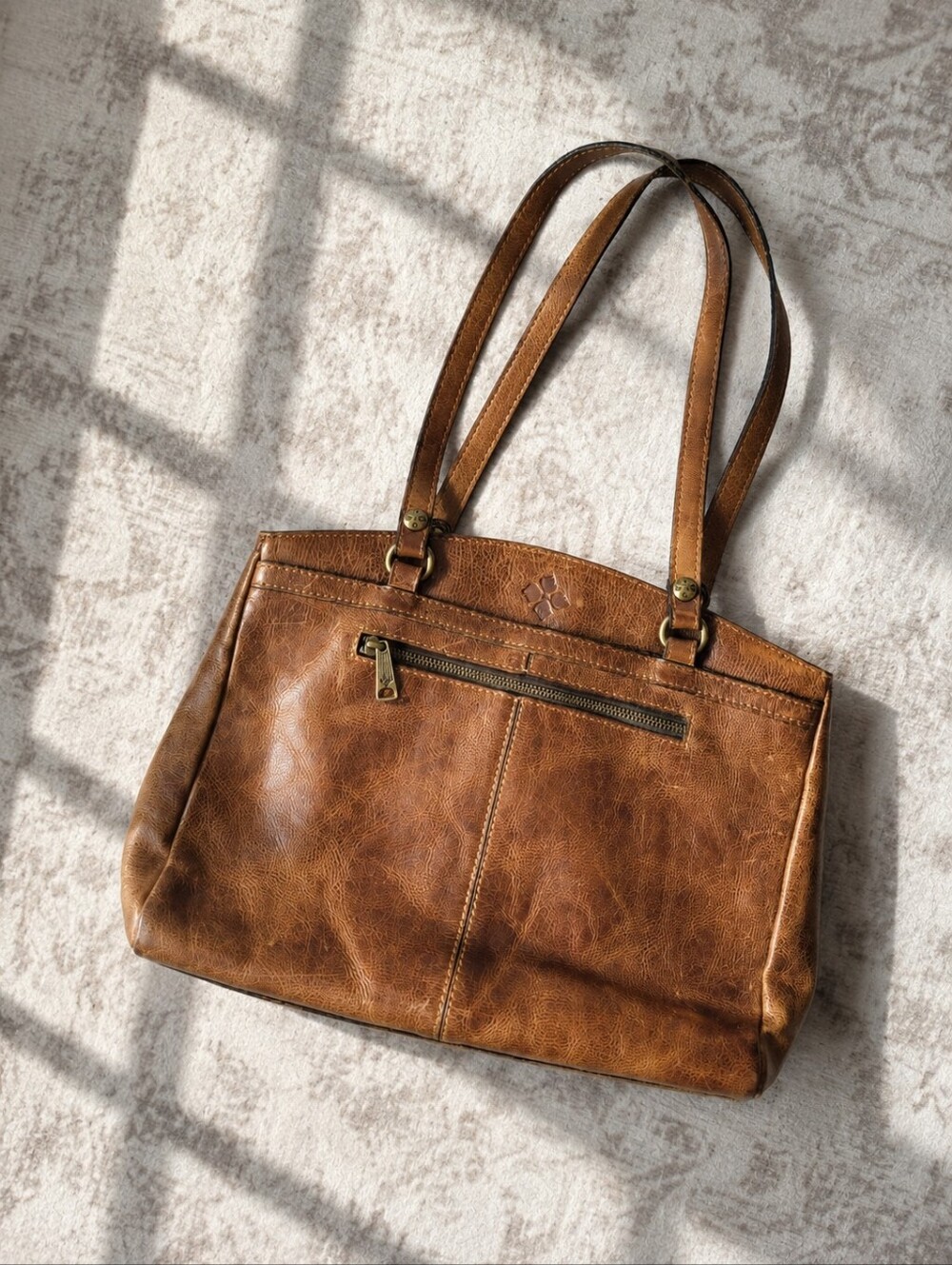 Patricia Nash Cognac Leather Tote Shoulder Bag Vintage Distressed Minimalist